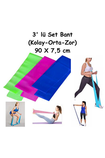 ÇAKABEY Pilates Tape 3 Pieces (Light Medium Hard) - 90x7.5 Cm Stretching Health Tape