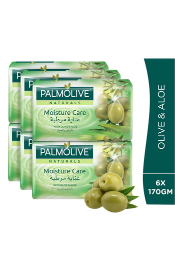Palmolive مجموعة صابون ناتشورالز بار للعناية المرطبة بخلاصة الصبار وزيت الزيتون، 6 قطع × 170 جم