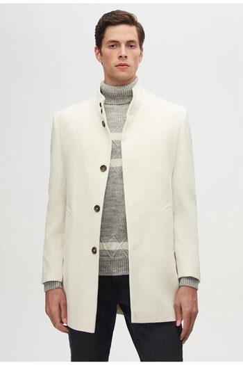 D'S Damat Ds Damat Regular Fit Ecru Hakim Collar Cashmere Coat