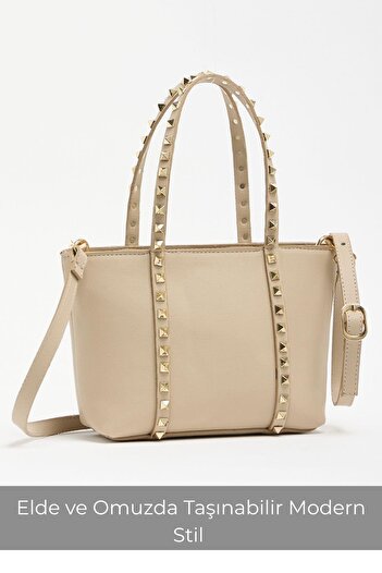 Madamra Mink Women's Staple Detailed Pu Leather Buckle Hand and Shoulder Bag