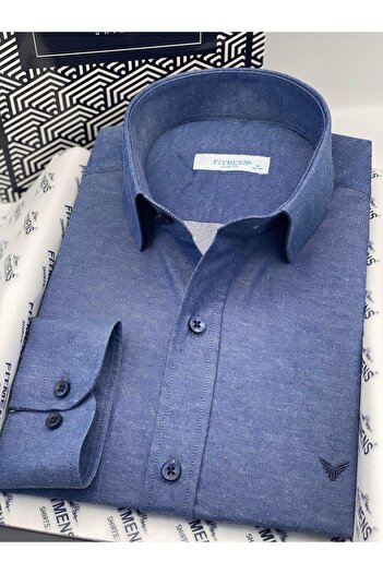 Fitmens Slim Fit Uzun Kol Saten Hediye Kutulu Kolay Ütülenebilir Erkek Gömlek FS-002968 - İndigo