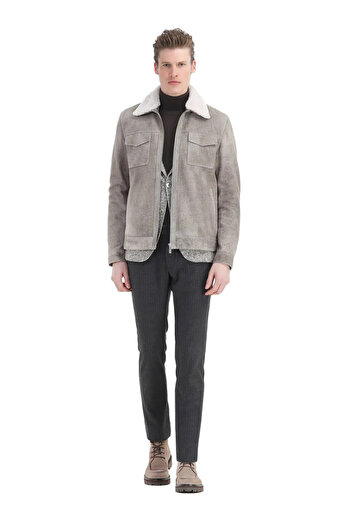 Ramsey Mink Regular Fit Shirt Collar Casual Suede Leather Coat