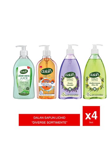 Dalan – Liquid soap 400ml, set of 4 varieties: lavender, aloe, olive oil, micellar water