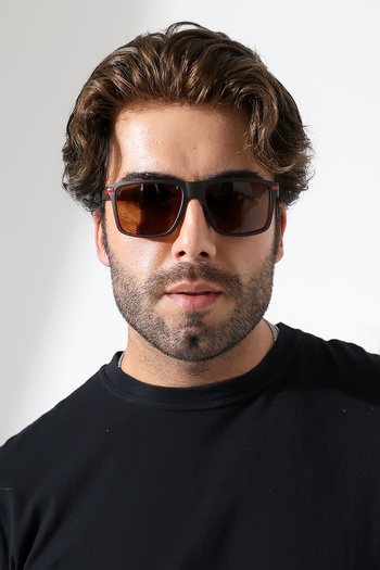 Lozzo Men's Square Matte Brown Polarized Sunglasses 23059 C3 P m