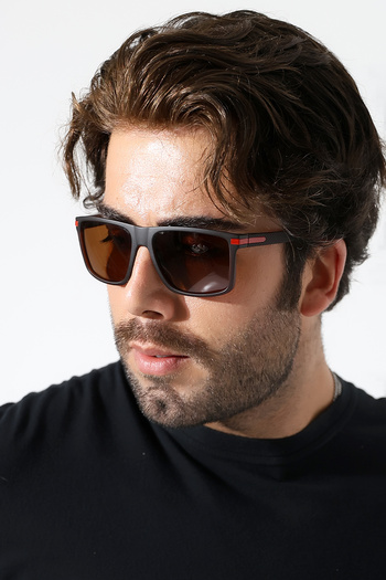 Lozzo Men's Square Matte Brown Polarized Sunglasses 23059 C3 P m
