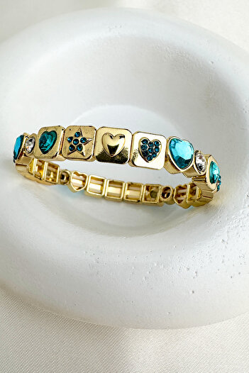 Modex Gold Color Heart Star Stone Detail Special Series Rubber Bracelet