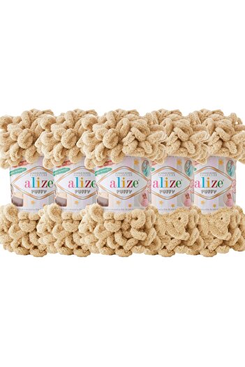 Alize Puffy 5 Pack Hand Knitting Yarn - 100g X 5 Pieces - Color No: 95 - Camel Hair