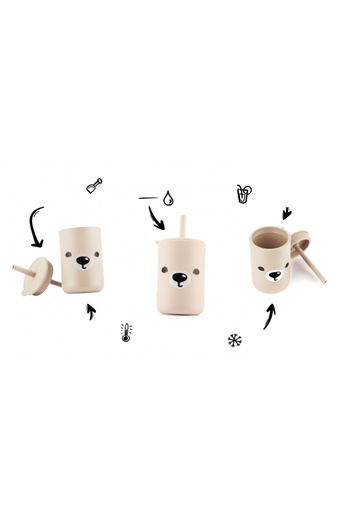 Kidnort Silicone children's cup with lid and straw 200 ml Retter Mjolk Teddy Beige