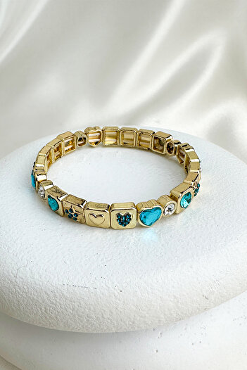 Modex Gold Color Heart Star Stone Detail Special Series Rubber Bracelet