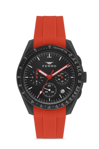 FERRO Black Silicone Cord Wristwatch Fm11401Dwt-G All Functions Active 3Atm Waterproof Giftpackaged