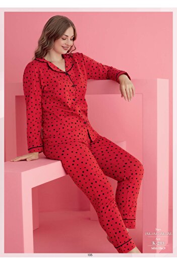 ANWELLA Cotton Lycra Plus Size Buttoned Battal Pajama Set