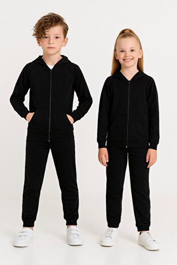 AHENGİM Girls - Boys Basic Zippered School Tracksuit Set Ak0785