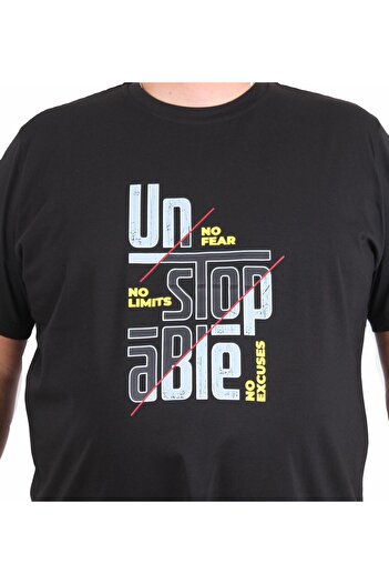 Starbattal Men's Plus Size Crew Neck T-Shirt Un Stop Able 25181 Black