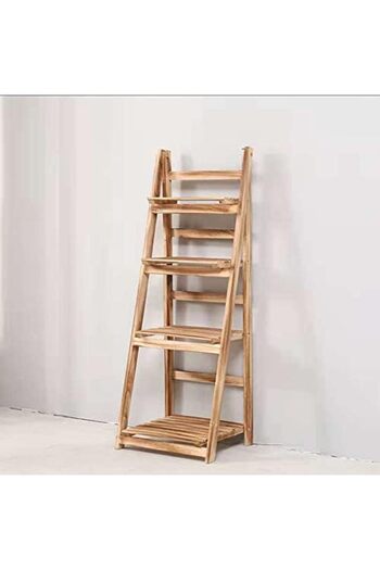 genric FFD 4-Tier Foldable Multifunctional Wooden Ladder Shelf for Books, Plants, Flowers (Natural)
