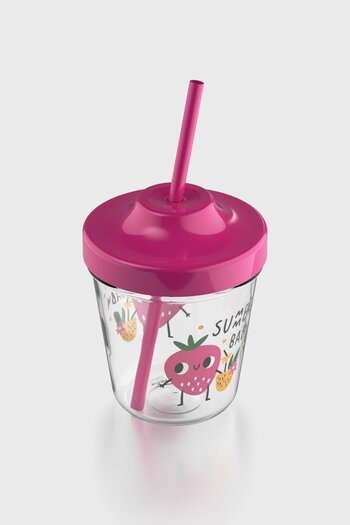 Renga Aura Summer Baby Patterned 350 ml Tritan Children's Cup with Straw 142022 Fuchsia