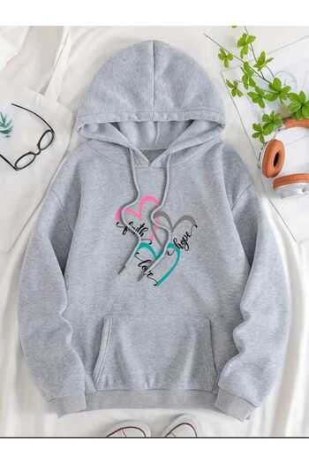 caddekombin Faith Hope Love Printed Hooded Pocket Wool Inside Gray Sweatshirt