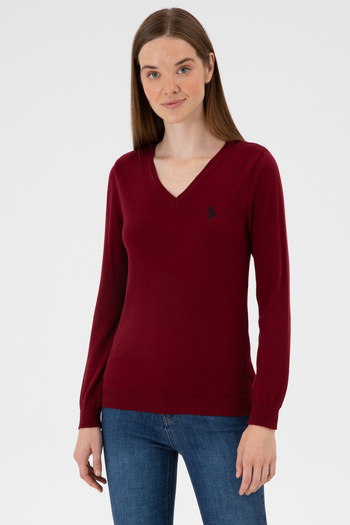 U.S. Polo Assn. Women's Burgundy V-Neck Basic Sweater 50313590-Vr014