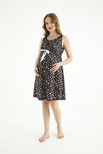 Miss Dünya Lissa Polka Dot Patterned Bow Detailed Maternity and Maternity Dress
