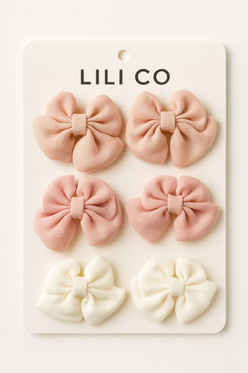 lilico Girl's Salmon Pink Ecru Muslin Bow 6-Piece Clip Buckle Set