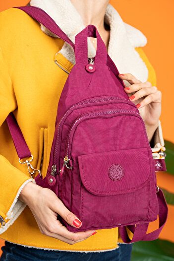 NEMO BAGS Burgundy Unisex Backpack, Crinkle Fabric, Single Arm Adjustable Body Bag and Chest Bag, 30X20Cm