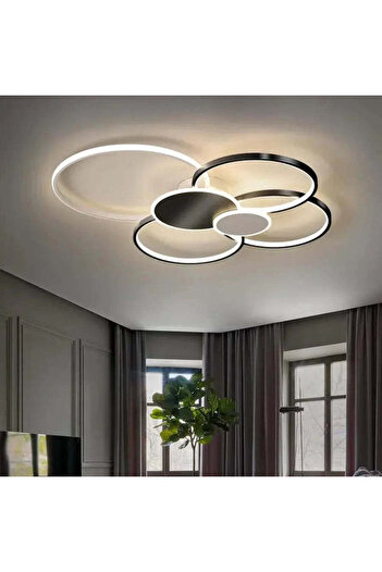Alista Home LED Chandelier with Remote Control KILLIAN 74W, 6 Circles, Cold/Warm/Neutral Light, Dimmable, Black