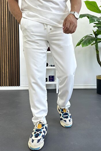 Edwox Чоловічі брюки Slim Fit з шнурком на талії та ґудзиками, білі Edw403