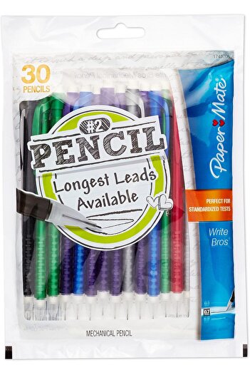 Newell Paper Mate Write Bros Mechanical Pencils, 0.7mm, HB #2, Assorted Colors, 30 Count