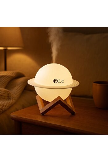 Biki Moon Lamp Planet Humidifier, 3D Printing Night Light with USB Recharge, 3 Colors Led Saturn
