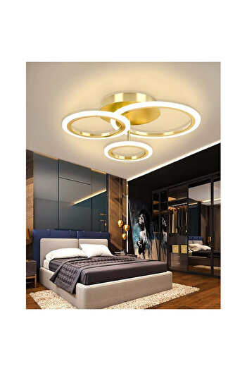 Jiju Gold LED Chandelier 3 Circles, 2.4G WiFi Remote Control 3 Lights Dimmable