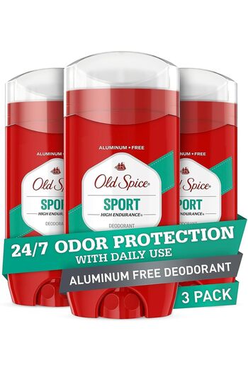 Old Spice مزيل عرق خالٍ من الألومنيوم للرجال، مناسب للرياضات عالية التحمل، 3 أونصة لكل عبوة، عبوة من 3 قطع