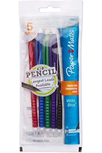 Newell Paper Mate Write Bros Mechanical Pencils, 0.7mm, HB #2, Assorted Colors, 5 Count