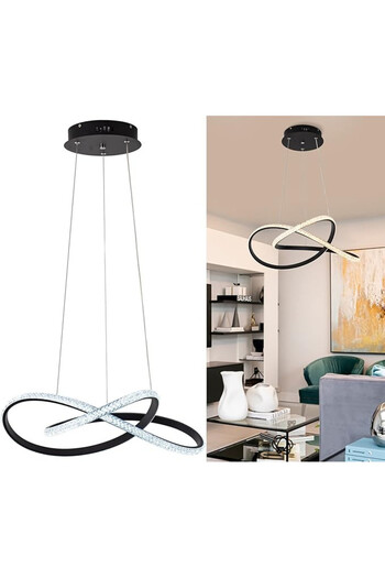 edc Lustra LED Infinity cristal Negru, telecomandă WiFi 2.4G, 3 lumini dimabilă