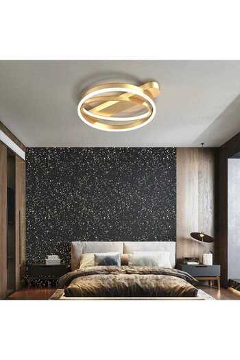 Jiju Golden LED chandelier 2 circles, brown WiFi 2.4G remote control, 3 lights dimmable
