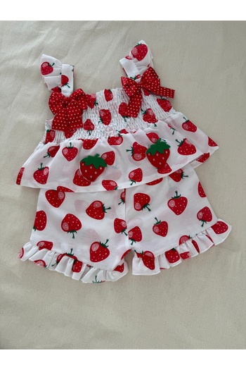 Balbadem baby kids Orange and Strawberry Patterned Baby Girl and Child Summer Set 1-5 Years Old