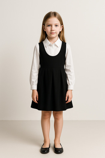 SETTY KOOP Girls’ Back to School Outfit – 2-Piece White Shirt & Black Pinafore Dress Set