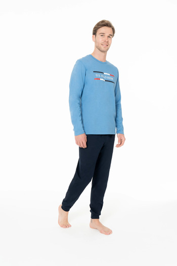 U.S. Polo Assn. Ανδρικό σετ πιτζάμες, με τσέπες, 100% βαμβάκι, μακρυμάνικο, με λαιμόκοψη, ελαστικά πόδια