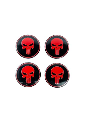 MAF Set 4 embleme stickere abtibild Craniu rosu din tabla (aluminiu) autoadezive 56mm pentru capace roti