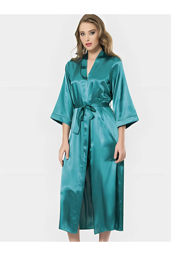 Bleu Petite Long Satin Women's Dressing Gown – Stylish and Comfortable Design