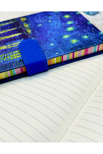 ZeCo Collection Van Gogh Starry Night Patterned Striped Hard Cover Magnet Notebook