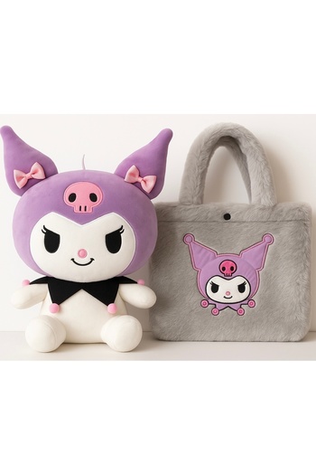 POLLYTOYS PELÜŞ OYUNCAKTA DÜNYA MARKASI Kuromi Plush Toy and Plush Bag Come Two in One Set