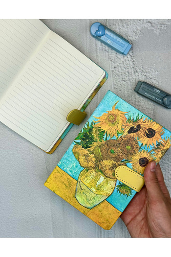 ZeCo Collection Van Gogh 15 Sunflower Vase Patterned Striped Hard Cover Magnet Notebook