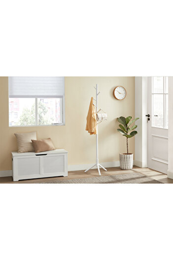 VASAGLE Solid Wood Tree Coat Rack with 8 Hooks 175cm White