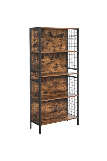 VASAGLE Bookcase, 4-tier shelf, steel frame and MDF shelves, 74x30x155cm, rustic brown and black