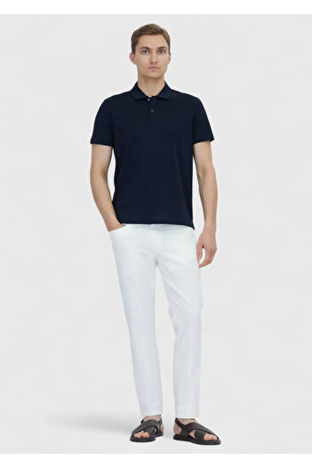 Ramsey Μπλουζάκι Navy Blue Plain Polo Neck 100% βαμβακερό