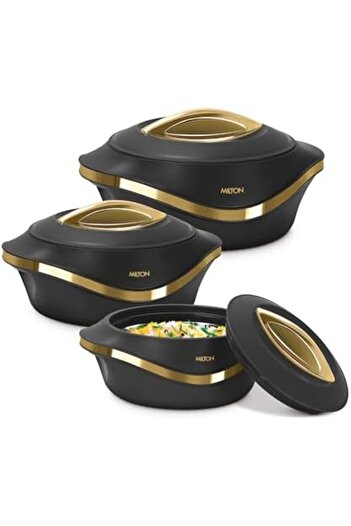 Milton Pearl Stainless Steel Regular Casserole Set of 3 (860ml, 1.27L, 1.97L) - Black