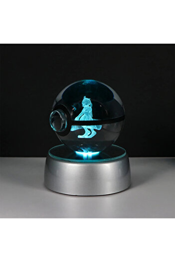 Choice6 5cm with Base Mewtwo Pokemon 3D Crystal Ball Pikachu Gengar Eevee Mewtwo Anime Game Pokeball Led Nig
