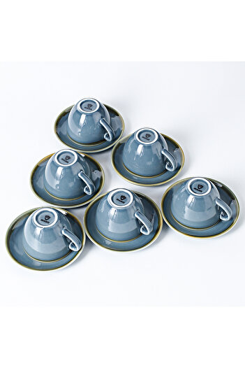 sharpdo 220 ML Ceramic Coffee Cup And Saucer Kiln Glaze Changing Process Six Cup And Saucer Set