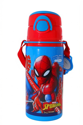 SPIDERMAN Spiderman Designed Steel Water Bottle Flask School and Sports Water Bottle 500 ml with Carrying Strap