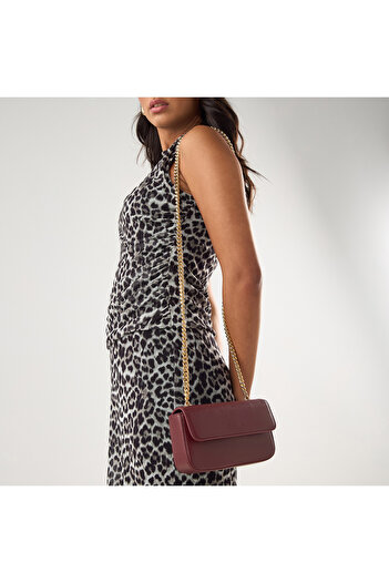 SASHA Logo Embossed Crossbody Bag with Magnetic Closure and Chain Strap