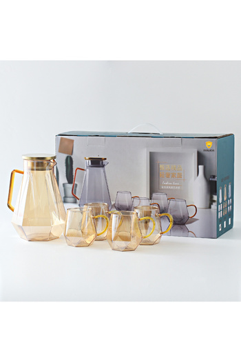 sharpdo Transparent One Pot Four Cup Glass Diamond Water Set With Handle